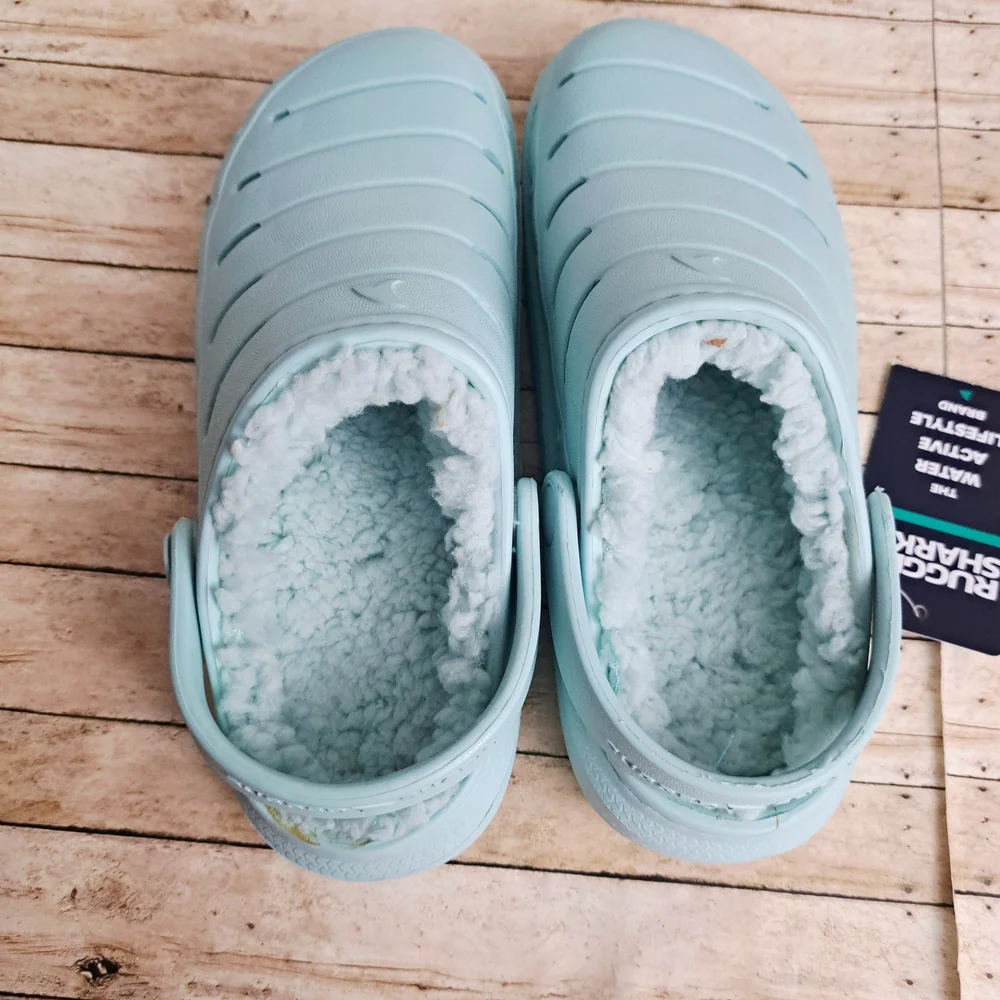 Rugged Shark Toddler Big Kids Lined Clogs Aqua Slippers Sandals Mint Green